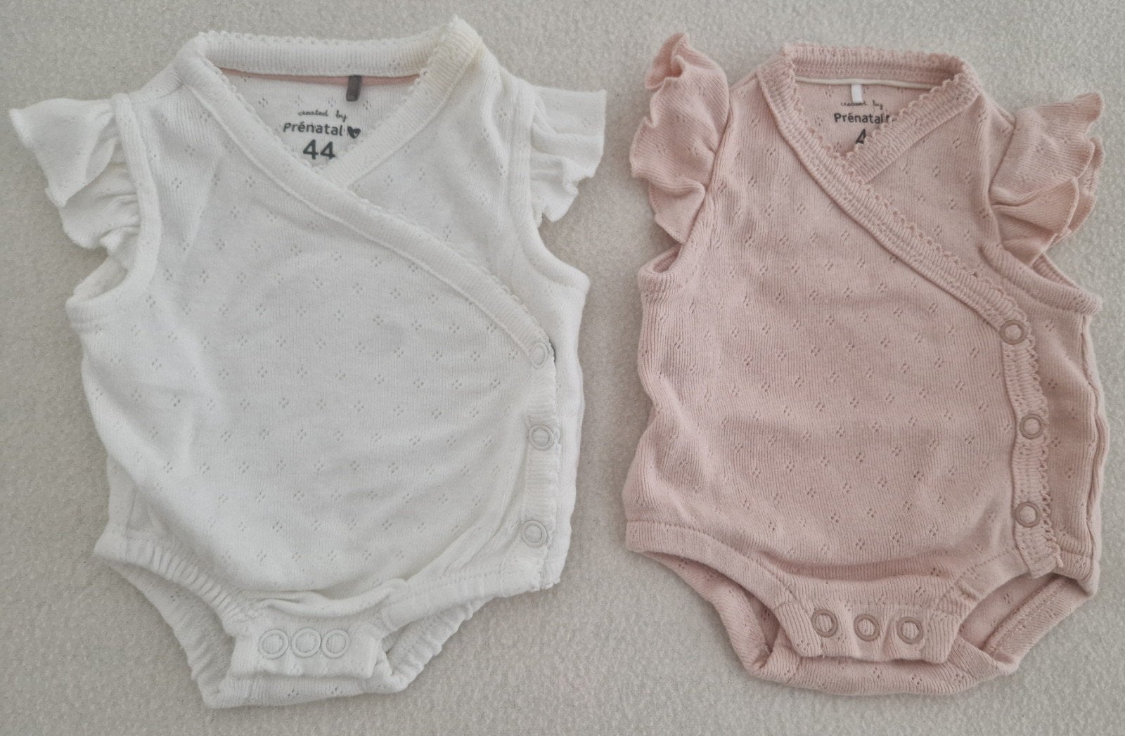 2 x prematuur overslag rompertjes maat 44 prenatal roze wit, Zo goed als nieuw, Prenatal, Shirtje of Longsleeve, Verzenden