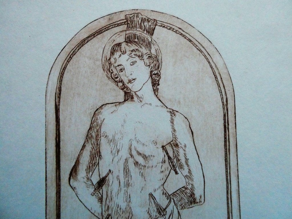 Ets St. Sebastiaan Gesigneerd Helmut Langfeld Duitsland, Ophalen of Verzenden