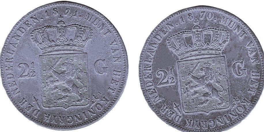 WILLEM III   RIJKSDAALDERS   1870 - 1871, Postzegels en Munten, Munten | Nederland, Ophalen of Verzenden, Koningin Juliana, 2½ gulden