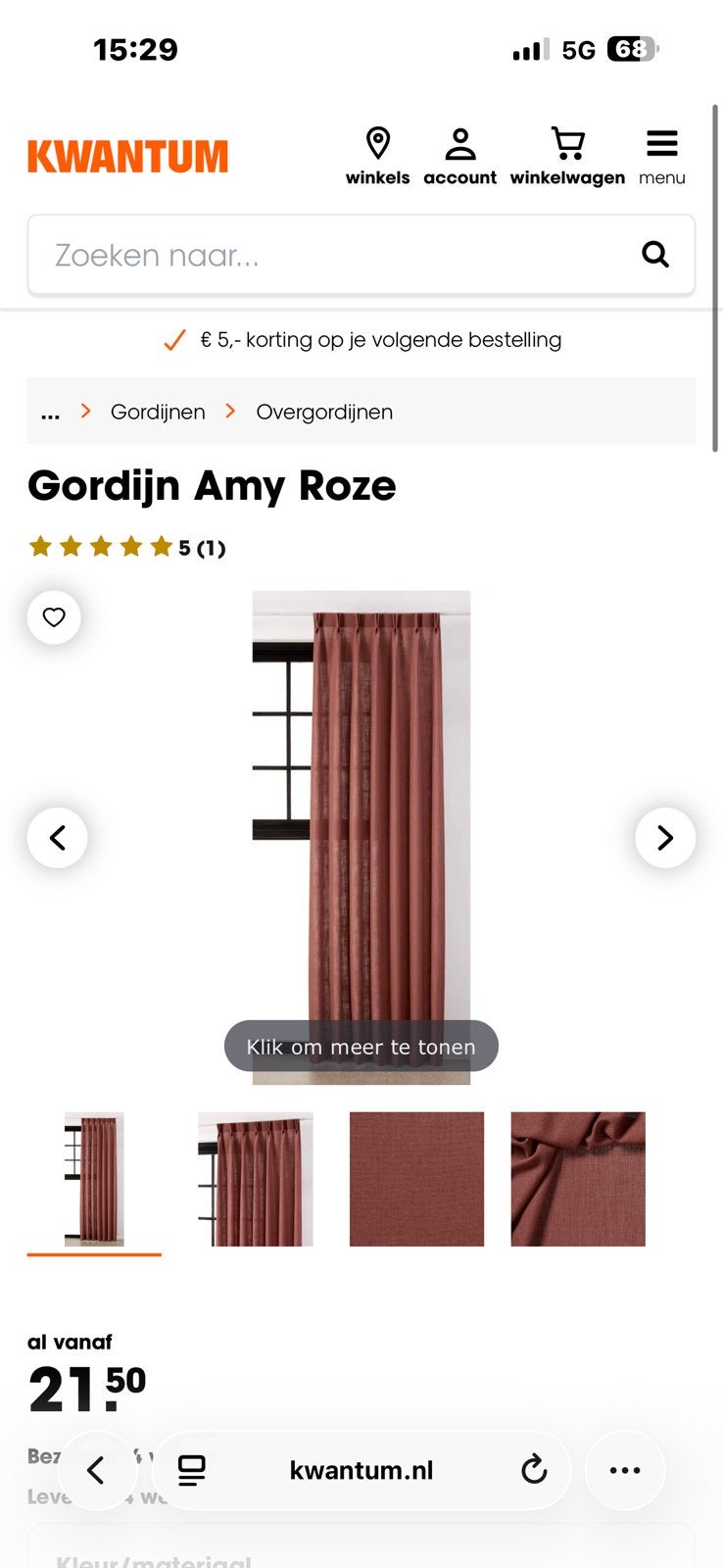 Kwantum Gordijn Amy Roze - Overgordijn, Kwantum, Verduisterend, Ophalen of Verzenden, Roze