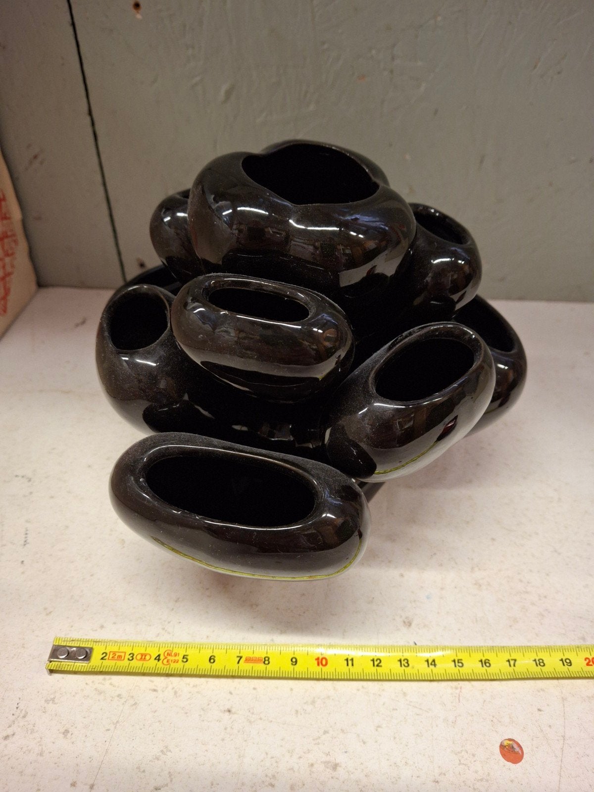 Vintage Organische Space Age Tulpenvaas Jaren 80 Zwart, Ophalen of Verzenden
