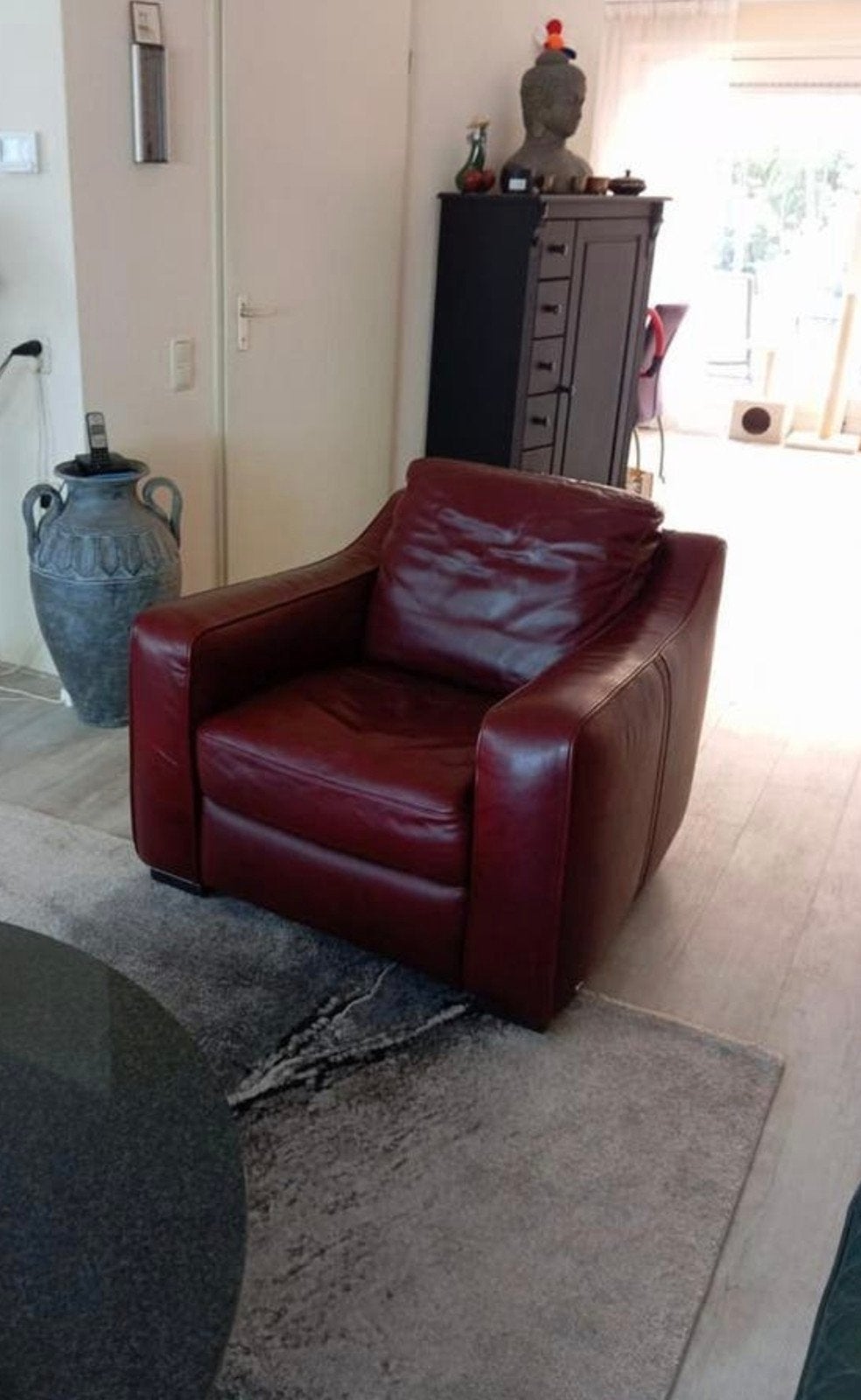 Natuzzi Leren Fauteuil - Bordeaux Rood Designstoel, Ophalen, Gebruikt, 75 tot 100 cm, Leer