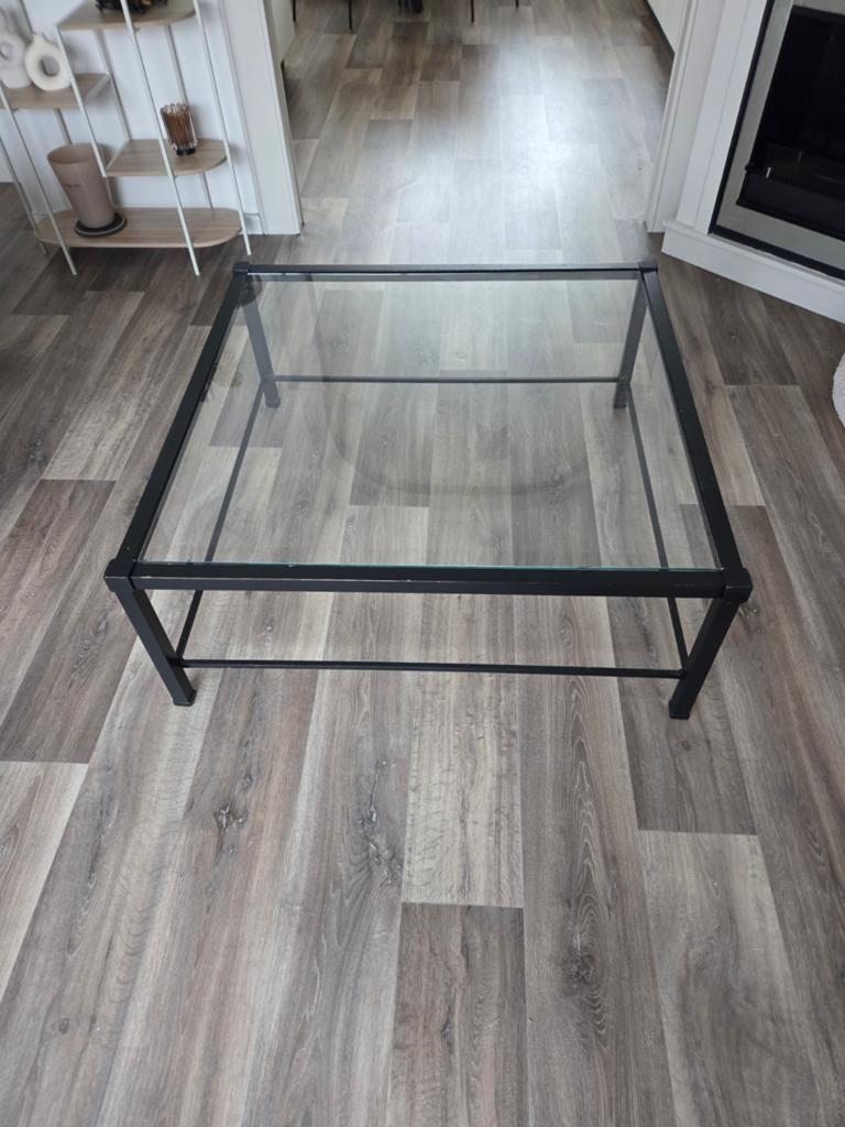 Salontafel met glasplaat 100 x 100 x 40, 100 tot 150 cm, Metaal, Minder dan 50 cm, Rechthoekig