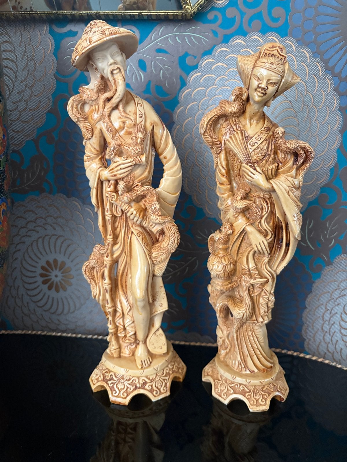 Decoratieve beelden van man en vrouw in Aziatische stijl, Groep mensen, Ophalen of Verzenden, Handgemaakt, 20 - 50 cm