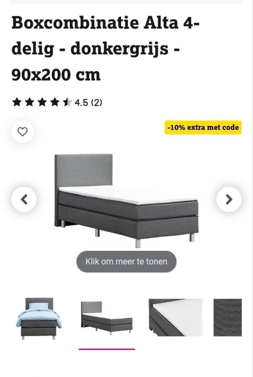 Boxcombinatie Alta 4-delig - donkergrijs 90x200 cm, Huis en Inrichting, Slaapkamer | Bedden, Ophalen, 90 cm, Eenpersoons, Zo goed als nieuw