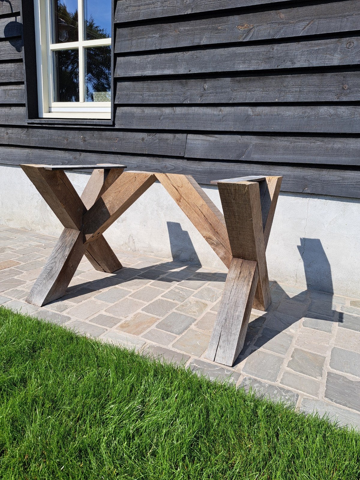 Robuuste tafelpoot Eikenhout, Tuin en Terras, Ophalen, Gebruikt, Rechthoekig, Hout