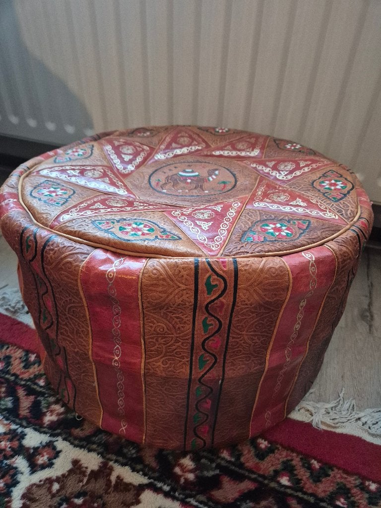 Leren poef, Ophalen, Minder dan 50 cm, Rond, Leer