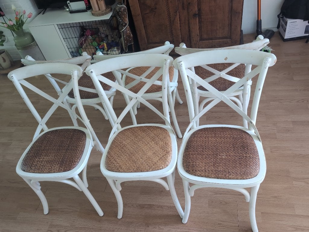 6x Witte Crossback Bistrostoelen, Ophalen