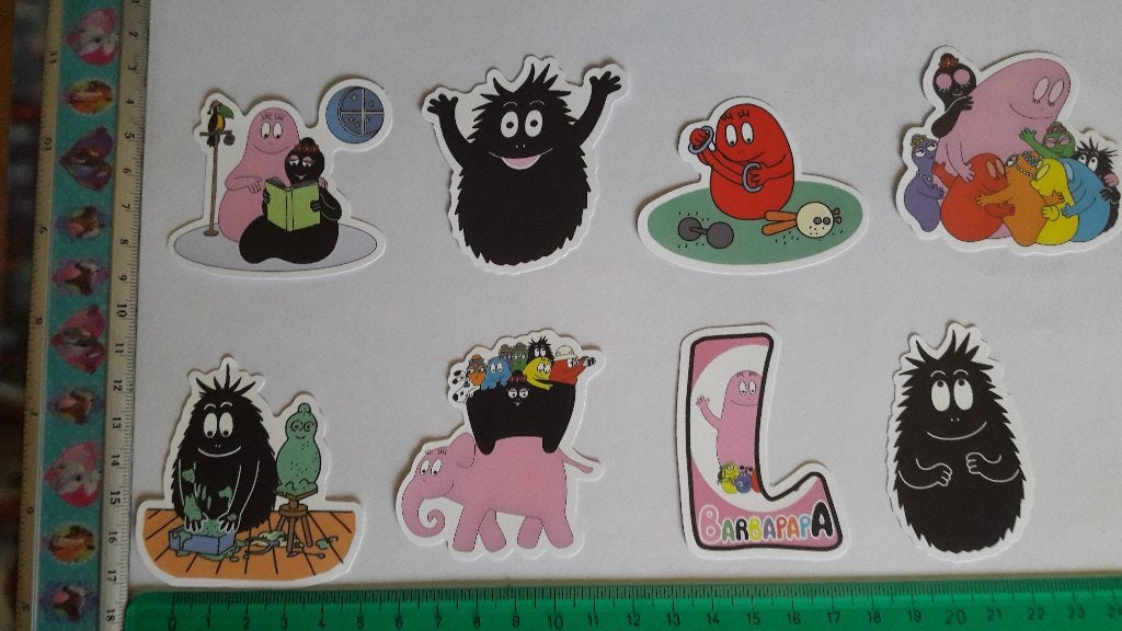 8 pvc auto laptop kliko koelkast stickers  barbapapa set 1, Verzenden