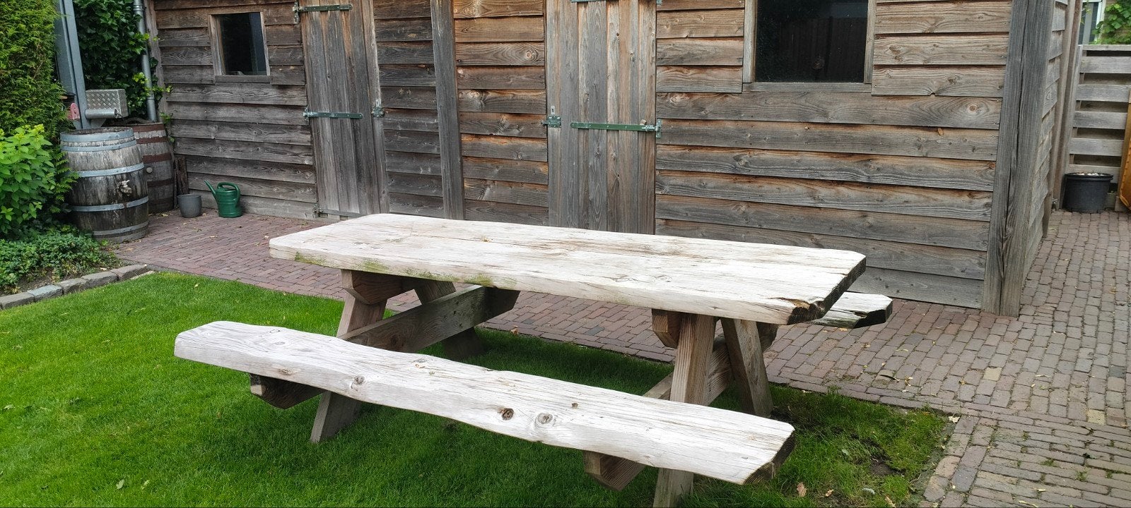 Picknicktafel Robuust Eikenhout., Ophalen, Gebruikt, Rechthoekig, Hout