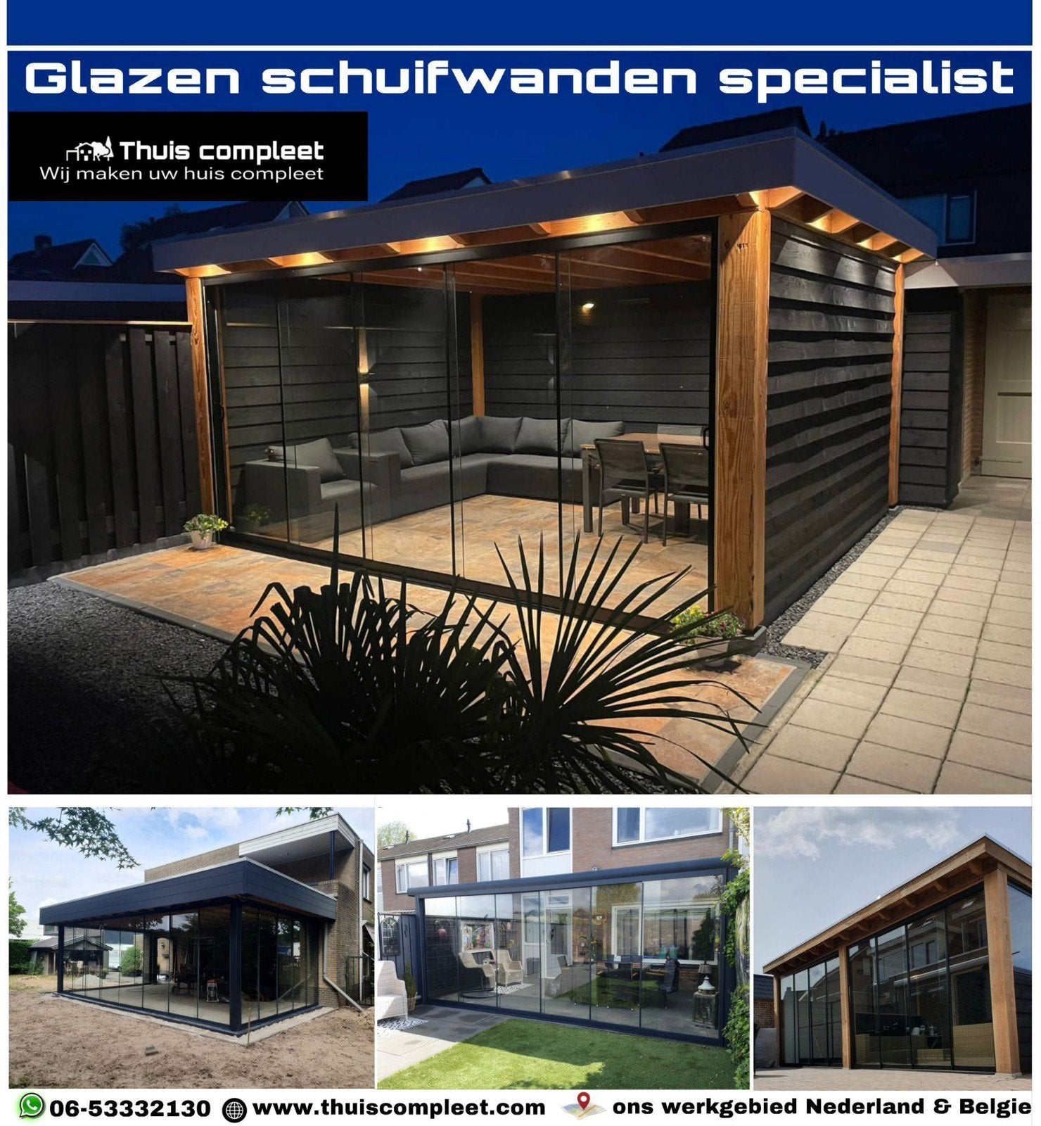 Glazen schuifwanden Glazenschuifwand Glazenwand Glaswand, Tuin en Terras, Ophalen of Verzenden, Nieuw, 500 cm of meer, 3 ramen of meer
