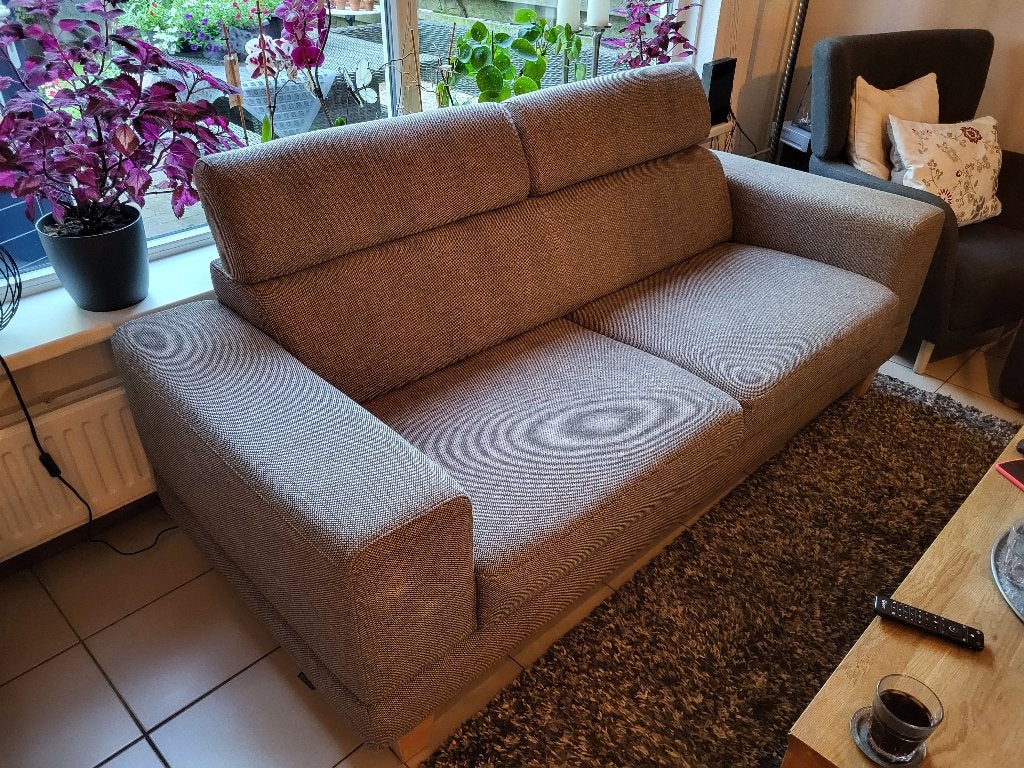 Bank beige montel 209 x 89 cm, Ophalen, Gebruikt, Driepersoons, 75 tot 100 cm