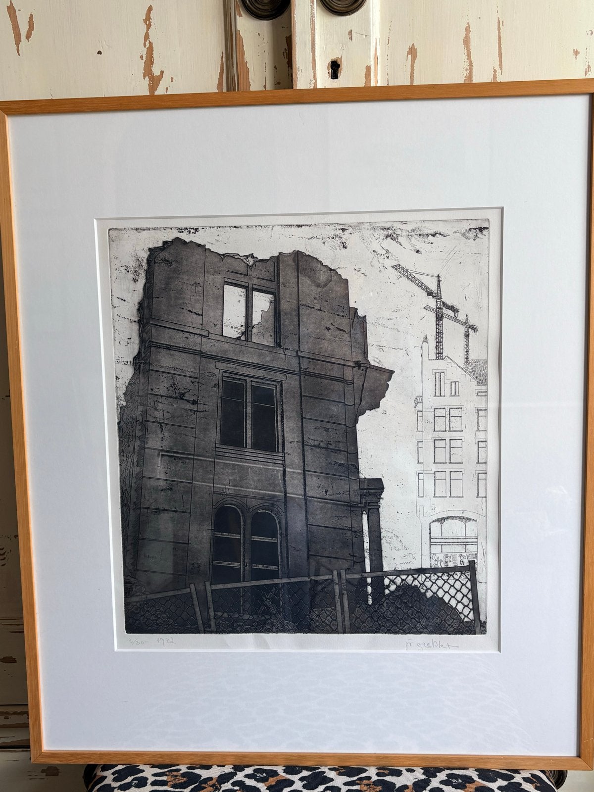 Ets 'Afbraak' van IC Gaebler - 50x65 cm, Ophalen, Architectuur, Gesigneerd, 1950 - 1999