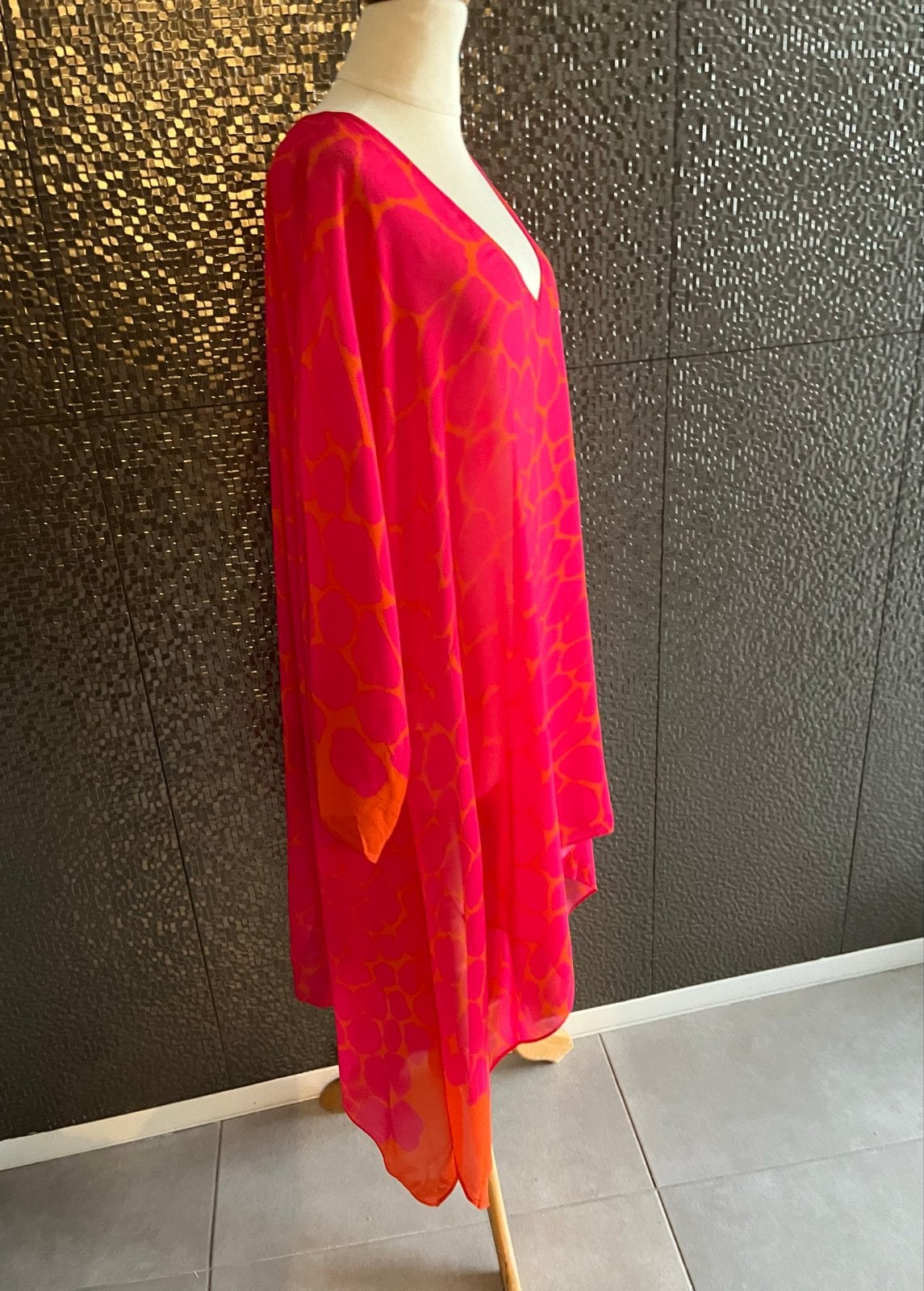 Elena Miro strand tuniek kaftan maat 46 52 roze/oranje, Maat 46/48 (XL) of groter, Zo goed als nieuw, Boven de knie, Meerkleurig