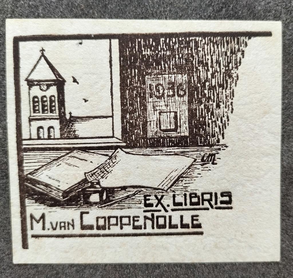 Exlibris M. van Coppenolle (1936) (kerk, toren, inktpot), Ophalen of Verzenden