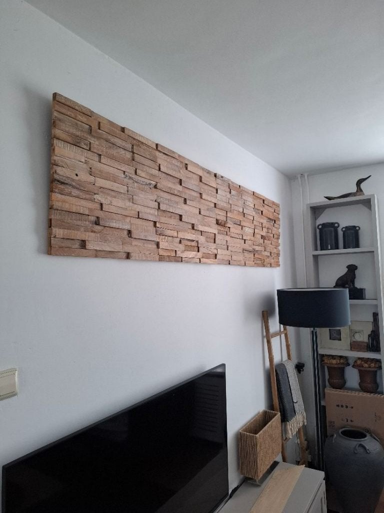 teakhouten wandpaneel 220 cm., Ophalen, 55 cm, Hout, Zo goed als nieuw