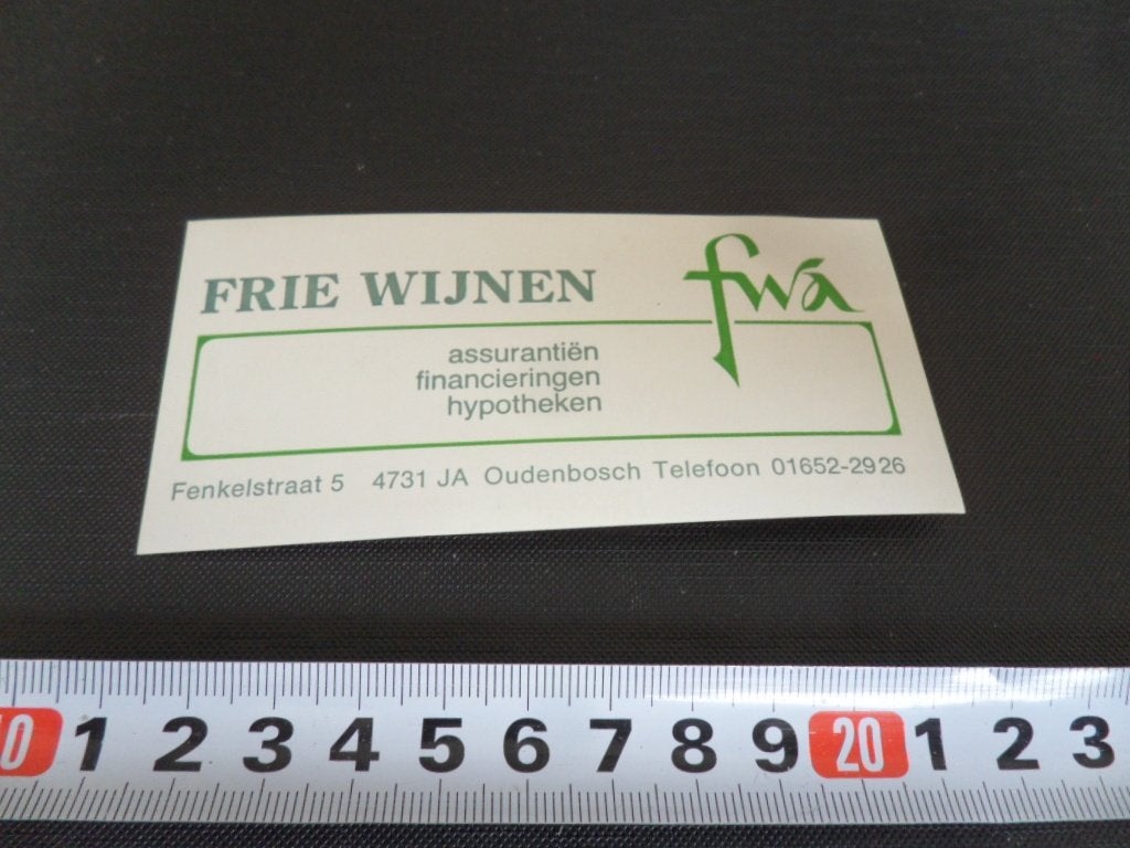 sticker oudenbosch frie wijnen fenkelstraat 5 FWA assurantie, Verzamelen, Ophalen, Zo goed als nieuw
