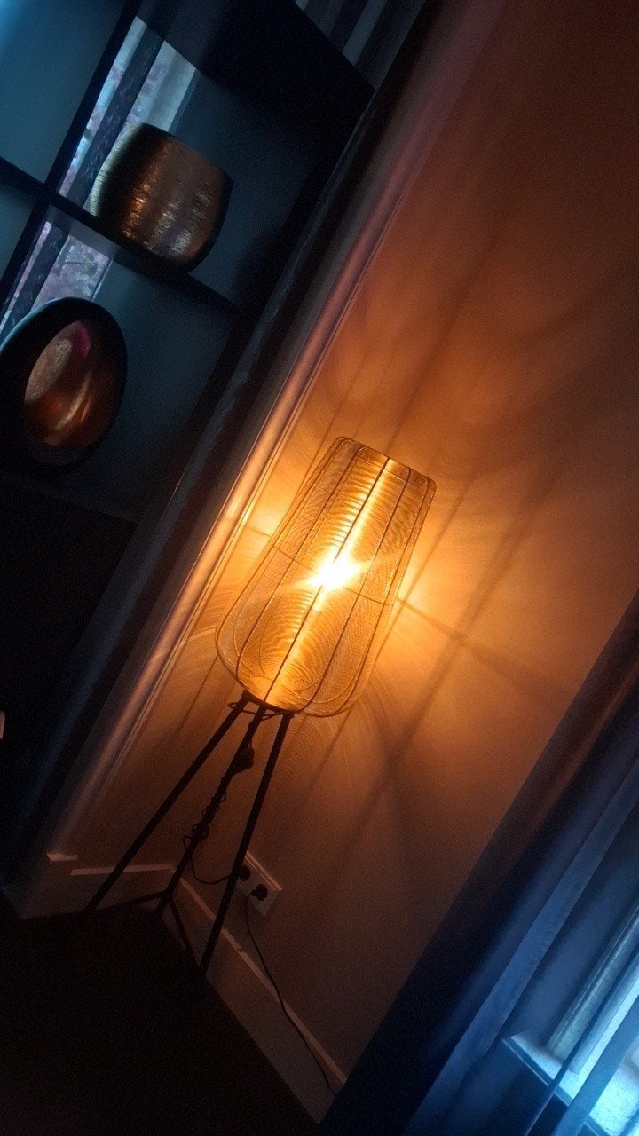 Gouden vloerlamp met warm licht, Ophalen, Industrieel/hotel chique, 100 tot 150 cm, E27 (groot)