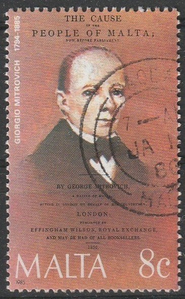 4777.Malta 734 gest. Giorgio Mitrovich, Ophalen of Verzenden, Malta, Gestempeld