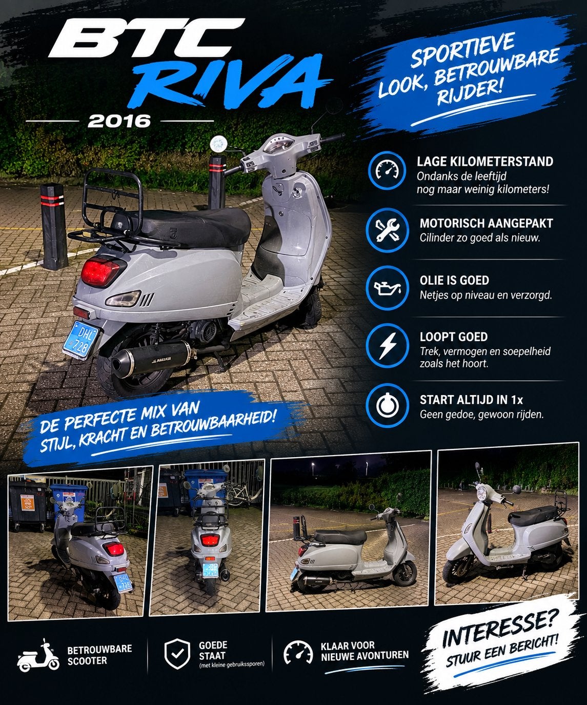 BTC Riva Scooter 2016 - Sportief en Betrouwbaar, Fietsen en Brommers, Ophalen, Gebruikt, Benzine, 50 cc
