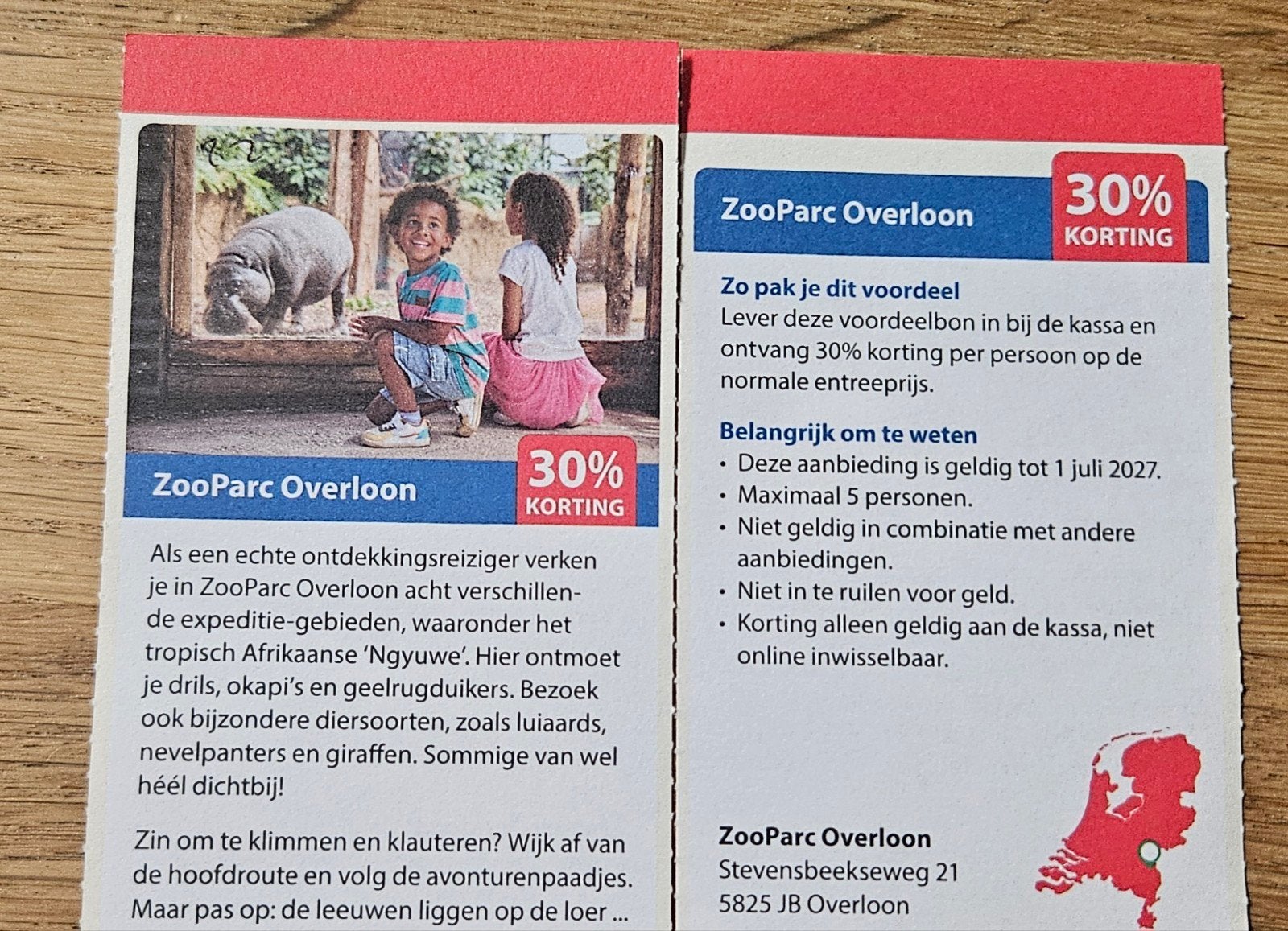 ZooParc Overloon. 30% korting p.p, Tickets en Kaartjes