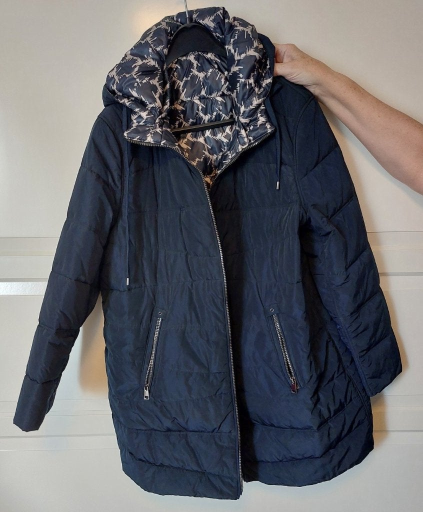 Jas Barbara Lebek maat 48, 2 zijde draagbaar, Blauw, Maat 46/48 (XL) of groter, Ophalen of Verzenden, Zo goed als nieuw
