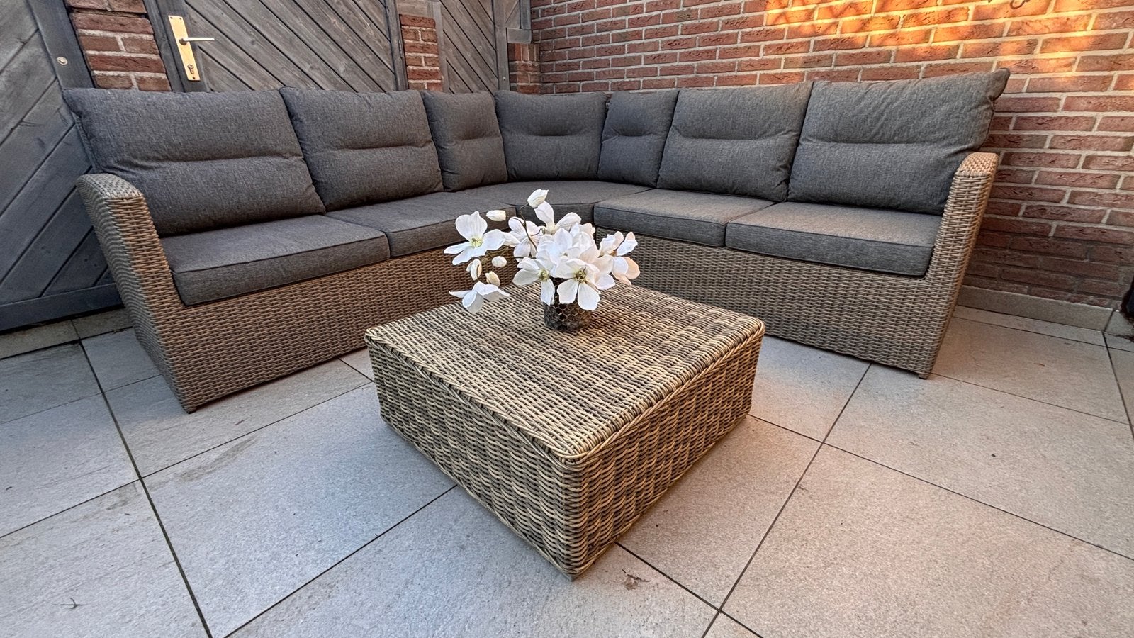 Loungeset tuinset wicker antraciet, Tuin en Terras, Ophalen, 6 zitplaatsen, Zo goed als nieuw, Loungeset