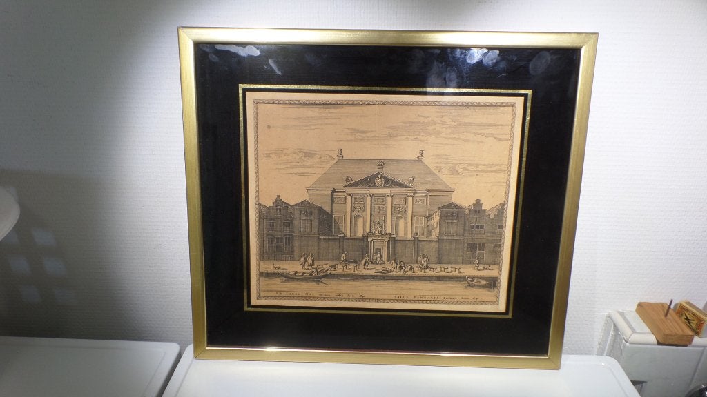 Prent in lijst, DE LAKENHAL 1640, Gravure 1670?-(#9178), Antiek en Kunst, Kunst | Etsen en Gravures, Ophalen, Ingelijst, 43 cm