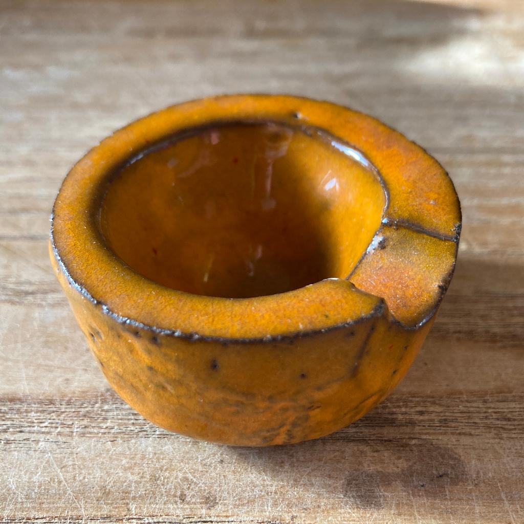 Vintage aardewerk oranje fat lava mini asbak, Ophalen of Verzenden