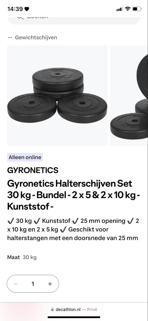 GYRONETICS Halterschijven Set 30 kg - Kunststof, Ophalen, Nieuw, Armen, Halterschijven