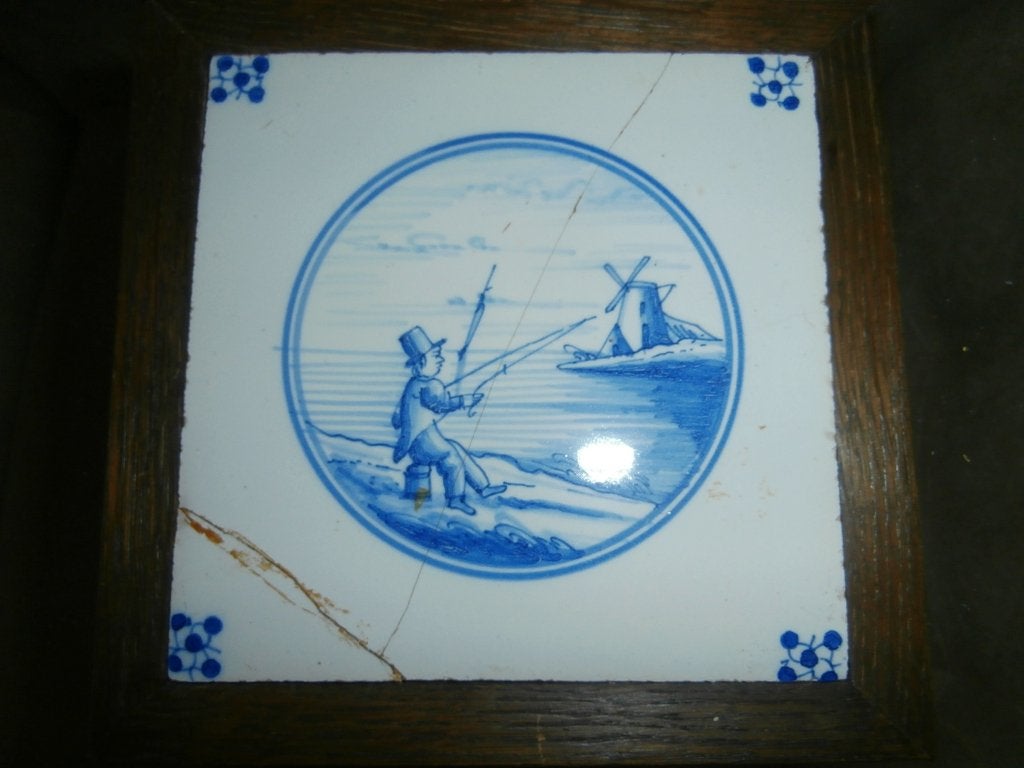 Antieke Delfsblauwe Tegels 13x13 cm - 4 Stuks, Antiek en Kunst, Ophalen
