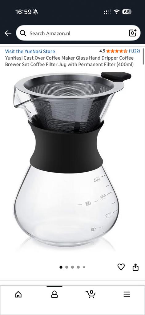 Glazen Koffie Hand Dripper met Permanent Filter (400ml), Ophalen, Overige modellen, Gemalen koffie, Zo goed als nieuw