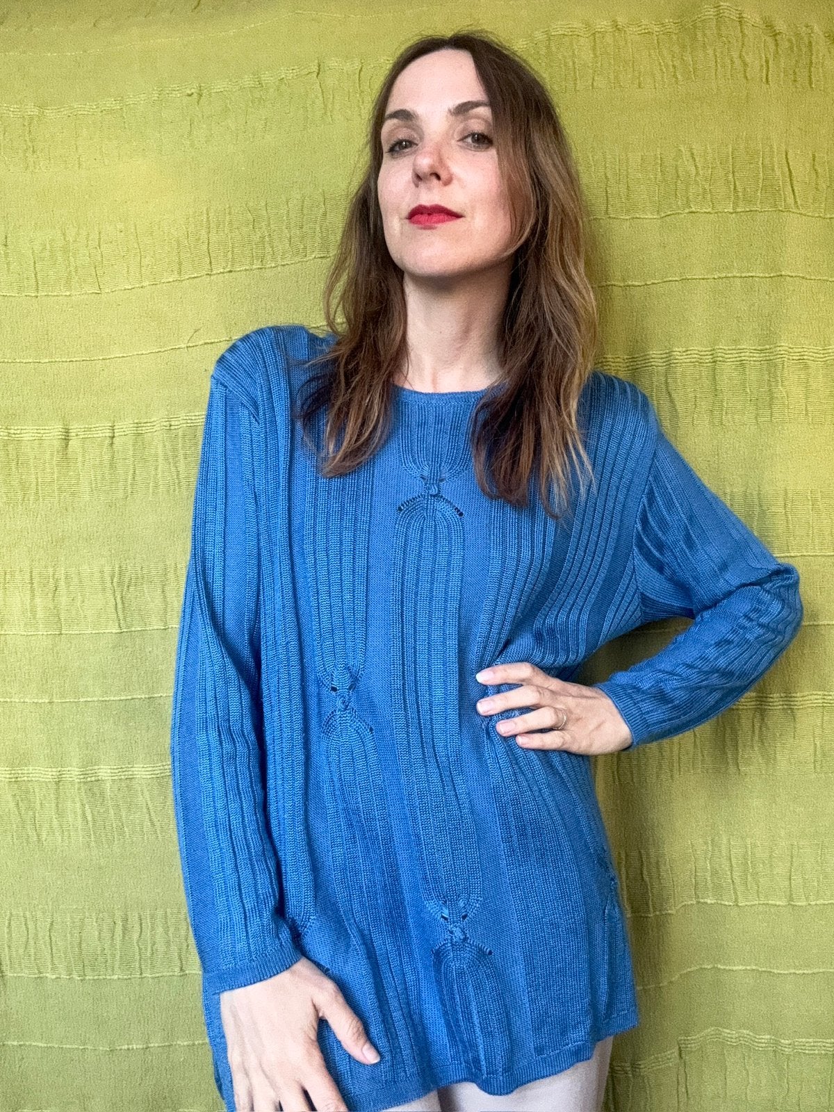 Vintage blauwe trui - knitwear - 42/XL of oversized, Hgv, Blauw, Hgv, Maat 42/44 (L)