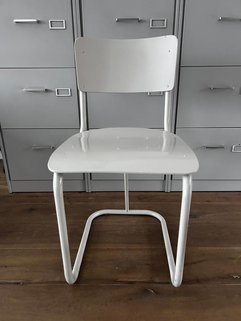 Vintage/retro eetkamerstoel/ schoolstoel kleur urban taupe, Ophalen, Gebruikt, Overige kleuren, Vintage/retro