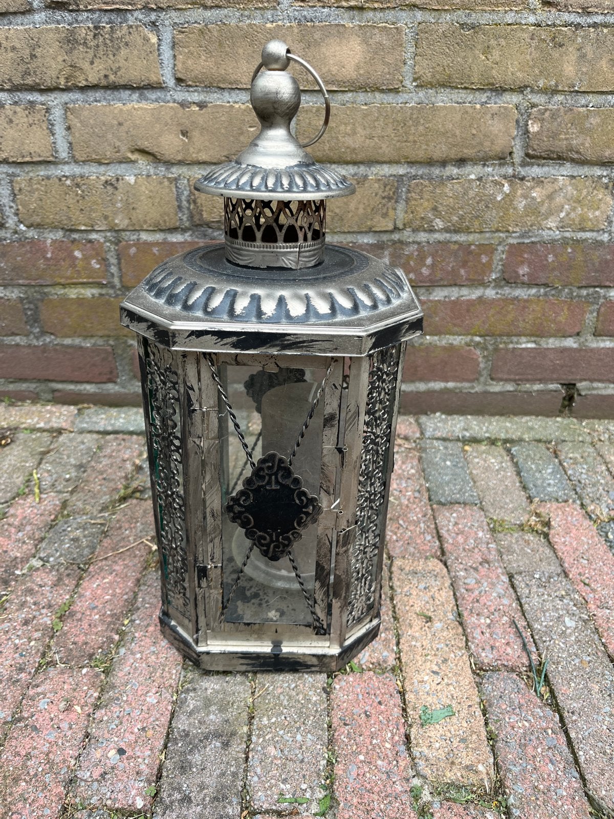 Decoratieve Oosterse Lantaarn - Zilverkleurig Metaal, Huis en Inrichting, Woonaccessoires | Kandelaars en Kaarsen, Ophalen, Metaal
