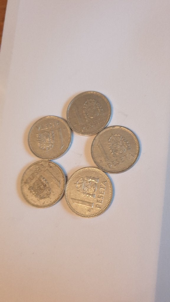 1774 spanje 5 x 1 peseta munten div jaren, Verzenden, Overige landen