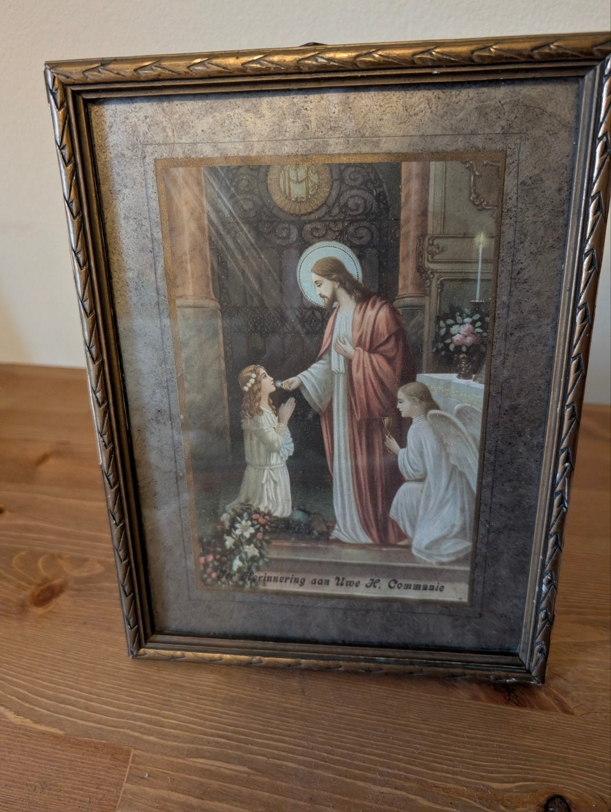 Vintage Religieuze Prent H. Communie, Ophalen of Verzenden