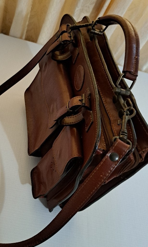 Heren/dames lederen schoudertas werktas koerierstas aktetas, Sieraden, Tassen en Uiterlijk, Verzenden, Gebruikt, Bruin, Leer