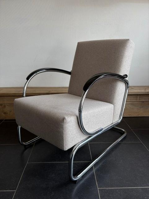 Gispen 407 fauteuil, chroom, Divina melange, Huis en Inrichting, Fauteuils, Design, 75 tot 100 cm, Zo goed als nieuw, Stof