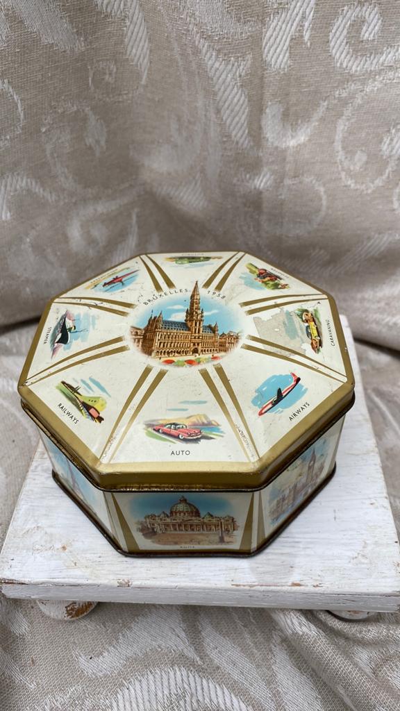 Vintage Cote d’Or blik 8-kant 1958 Bruxelles 1935, Ophalen of Verzenden, Gebruikt, Koek(jes), Overige merken