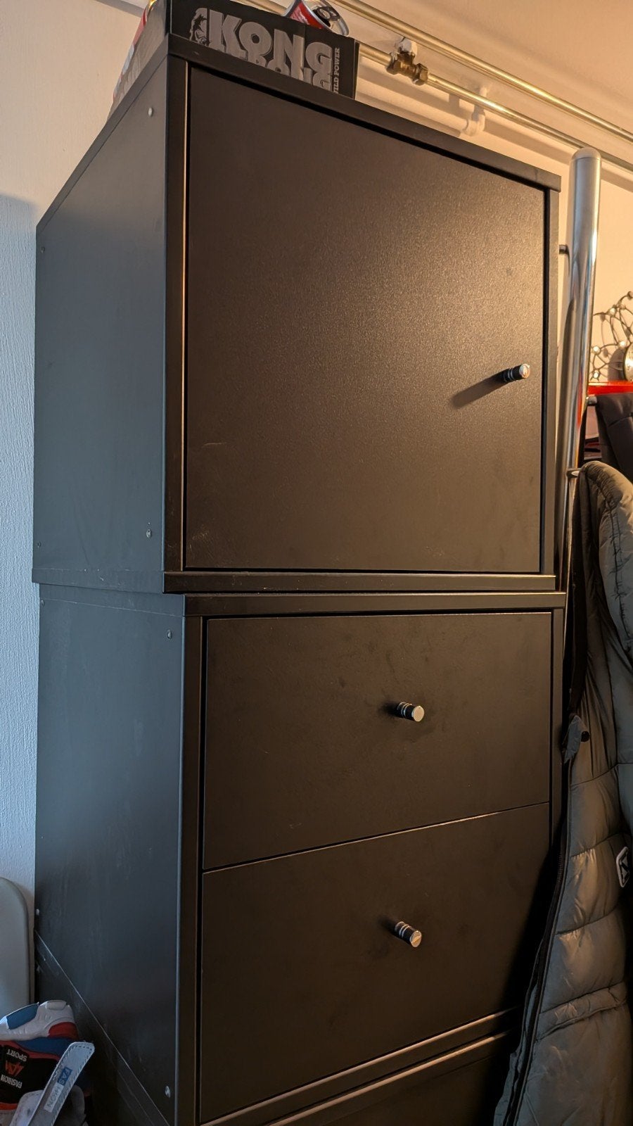 Zwarte houten kastjes 40x40x40 cm met lade en deur, Ophalen, Minder dan 50 cm, Met lade(s), Modern, Industrieel