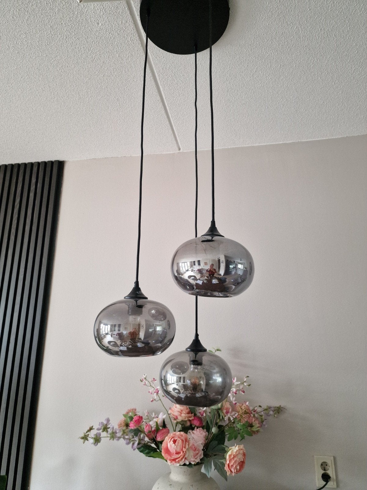 Set van 3 hanglampen, rookglas, modern design, Huis en Inrichting, Lampen | Hanglampen, Ophalen, Zo goed als nieuw, Glas, Modern, industrieel, hotel chique