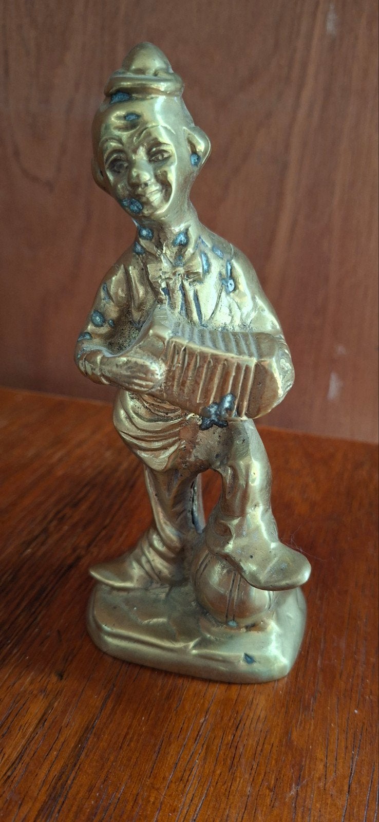 Vintage massief messing clown beeldje met accordeon, Ophalen of Verzenden