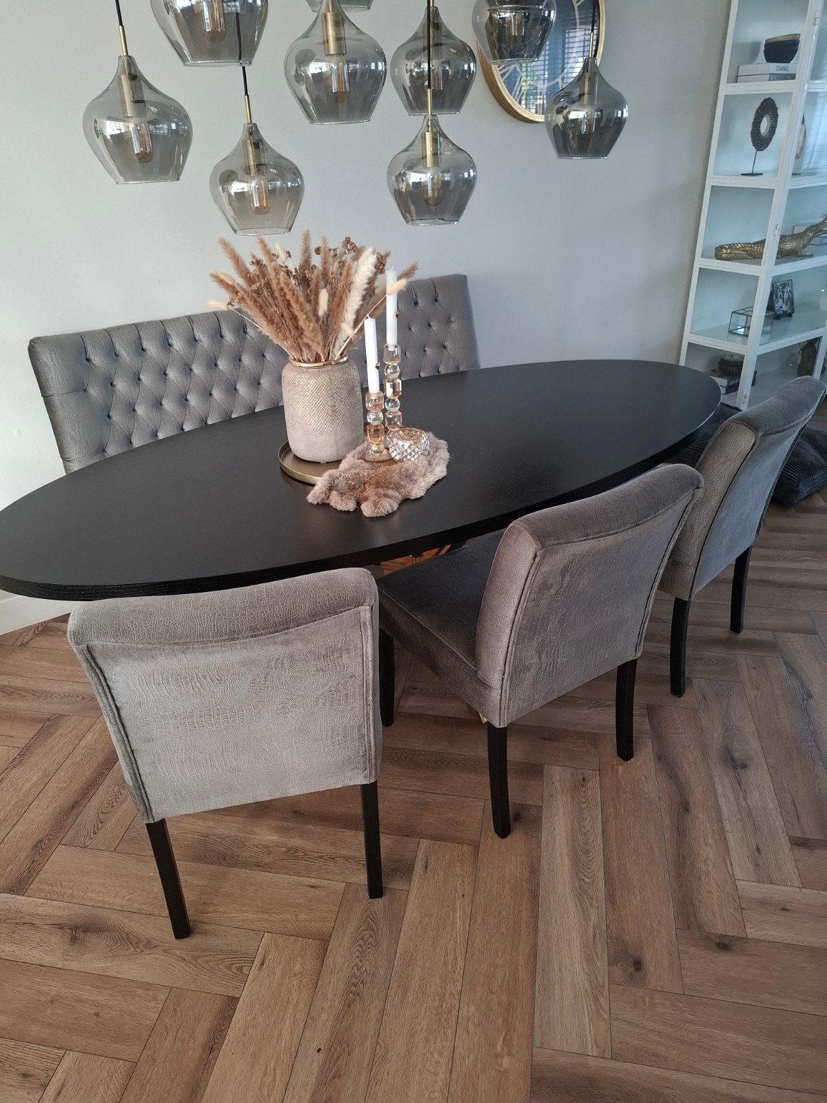 Elegante eetbank en stoelen set, Ophalen, Gebruikt, Modern, Klassiek, Luxe, Drie