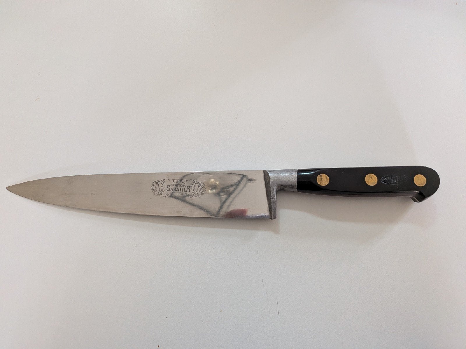 Vintage Sabatier 2 Lions Professional koksmes – Frankrijk, Gebruikt, Los bestek, Keukenmes, Ophalen of Verzenden