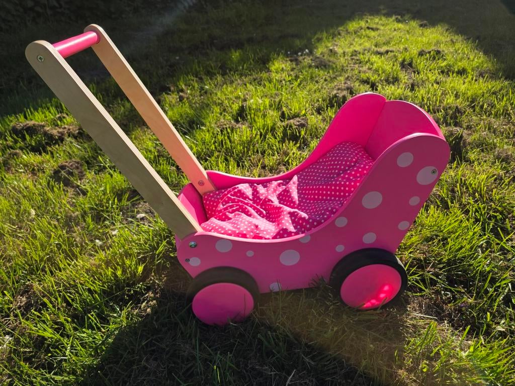 Houten Poppenwagen Roze   "Nieuw", Kinderen en Baby's, Speelgoed | Houten speelgoed, Ophalen of Verzenden, Nieuw, Duw- of Trekspeelgoed