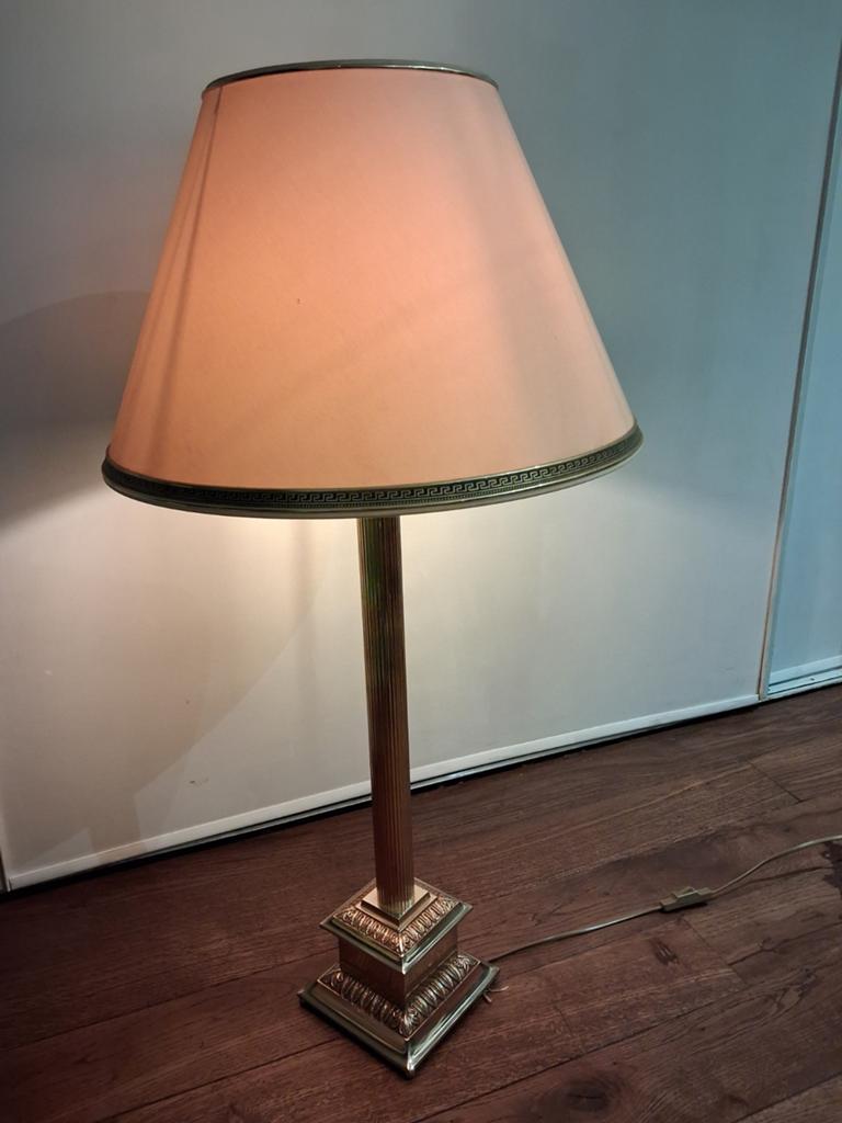 Vintage Messing Empire vloerlamp met originele kap, Ophalen of Verzenden, Zo goed als nieuw, Metaal, 100 tot 150 cm
