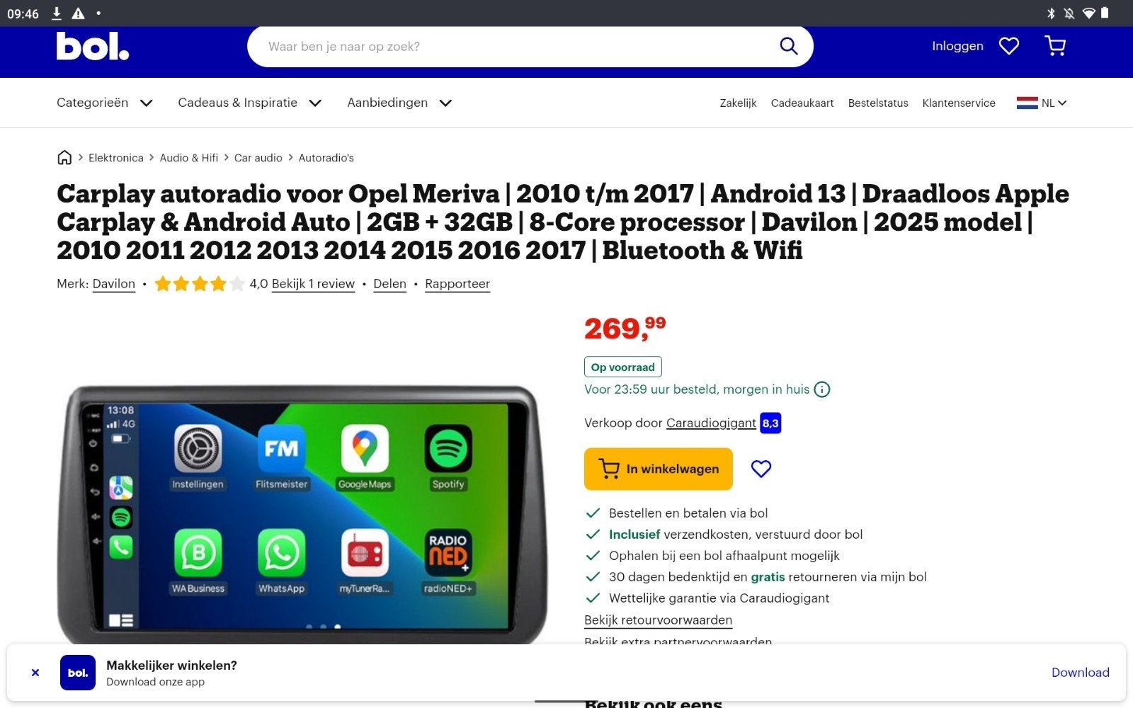 Carplay autoradio voor Opel Meriva B (nieuw in doos), Ophalen of Verzenden, Nieuw