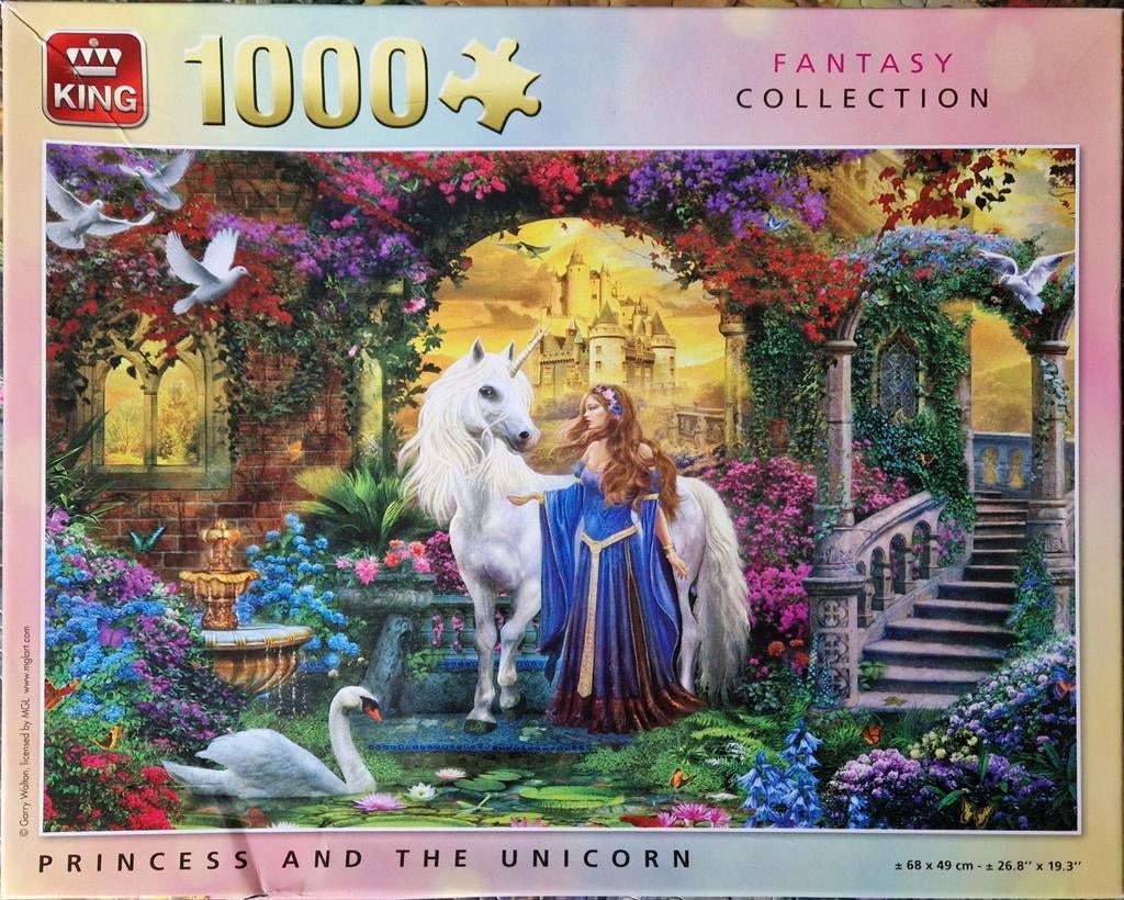 King Legpuzzel 'Princess and the Unicorn' - 1000 stukjes, Ophalen of Verzenden, 500 t/m 1500 stukjes, Gebruikt, Legpuzzel