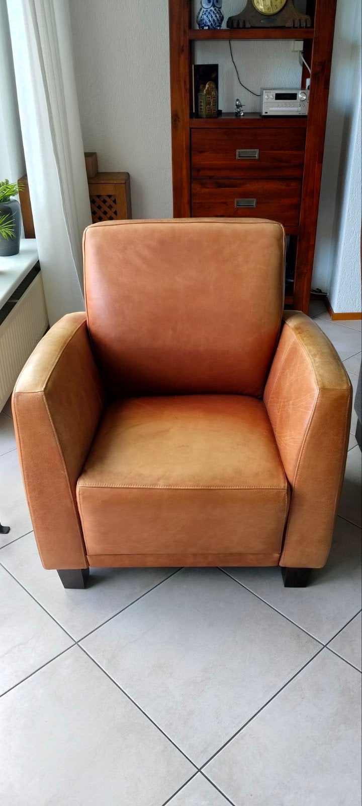 stoel cognac leer, Ophalen, Gebruikt, 75 tot 100 cm, Leer